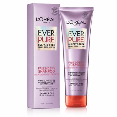 لوريال باريس EverPure Frizz-Defy شامبو خالٍ من السلفات للشعر المصبوغ والهايش بزيت المارولا، مقاومة للرطوبة حتى 24 ساعة، 250 مل